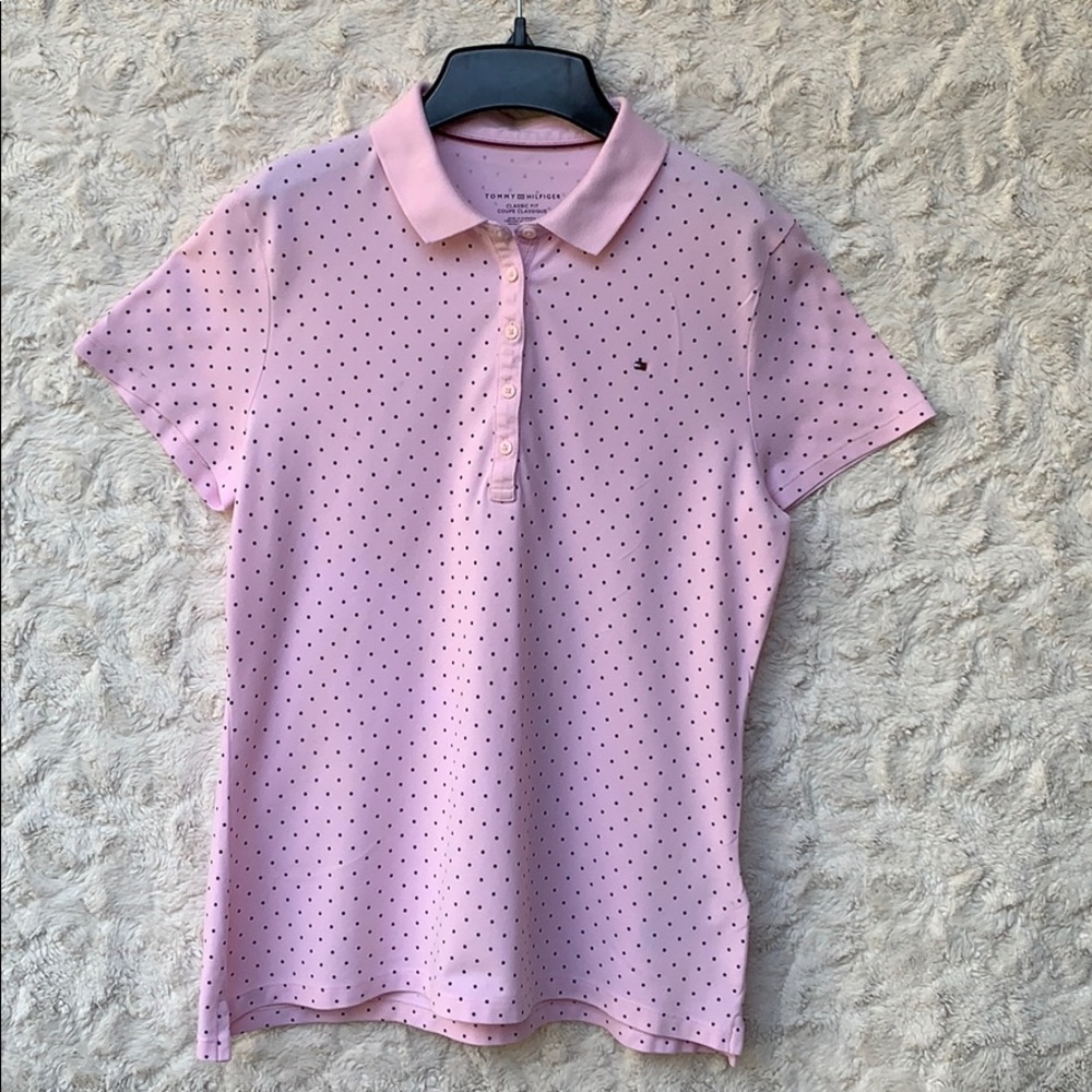 Tommy Hilfiger Pink & Black Polka Dot Polo SzLG